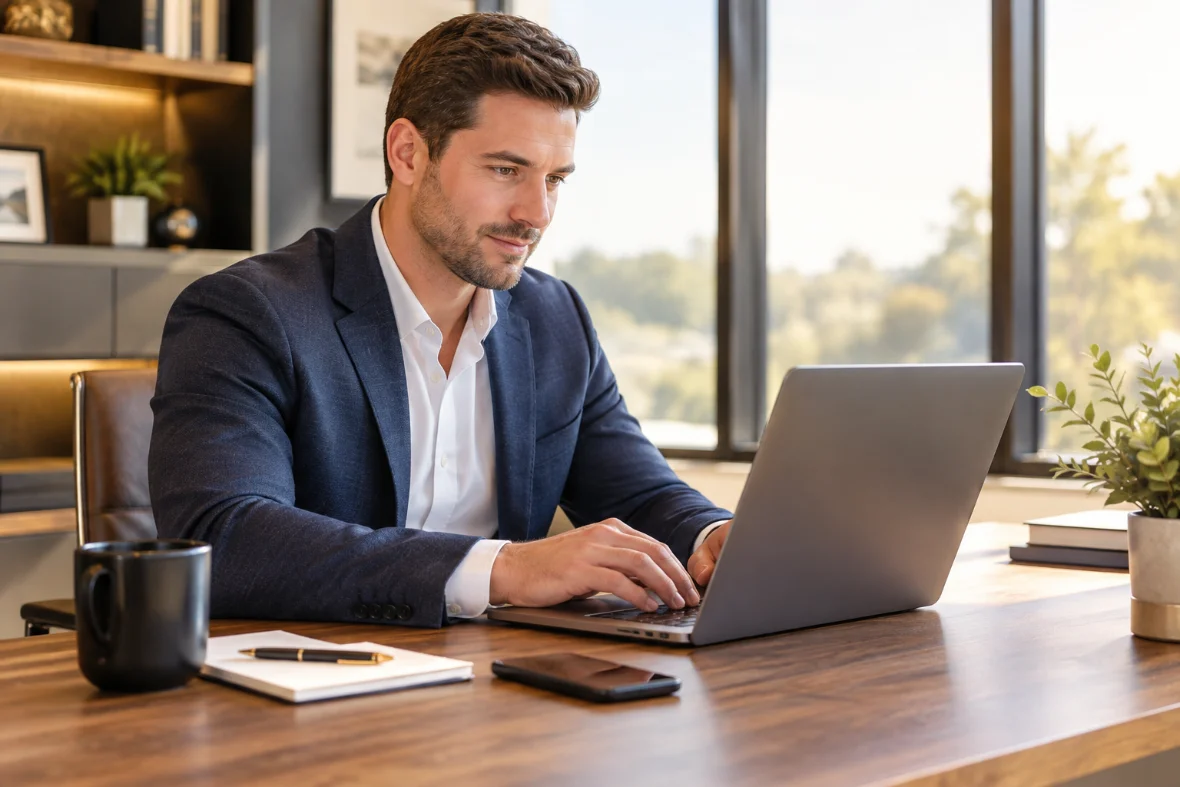 Agent working solo at a laptop