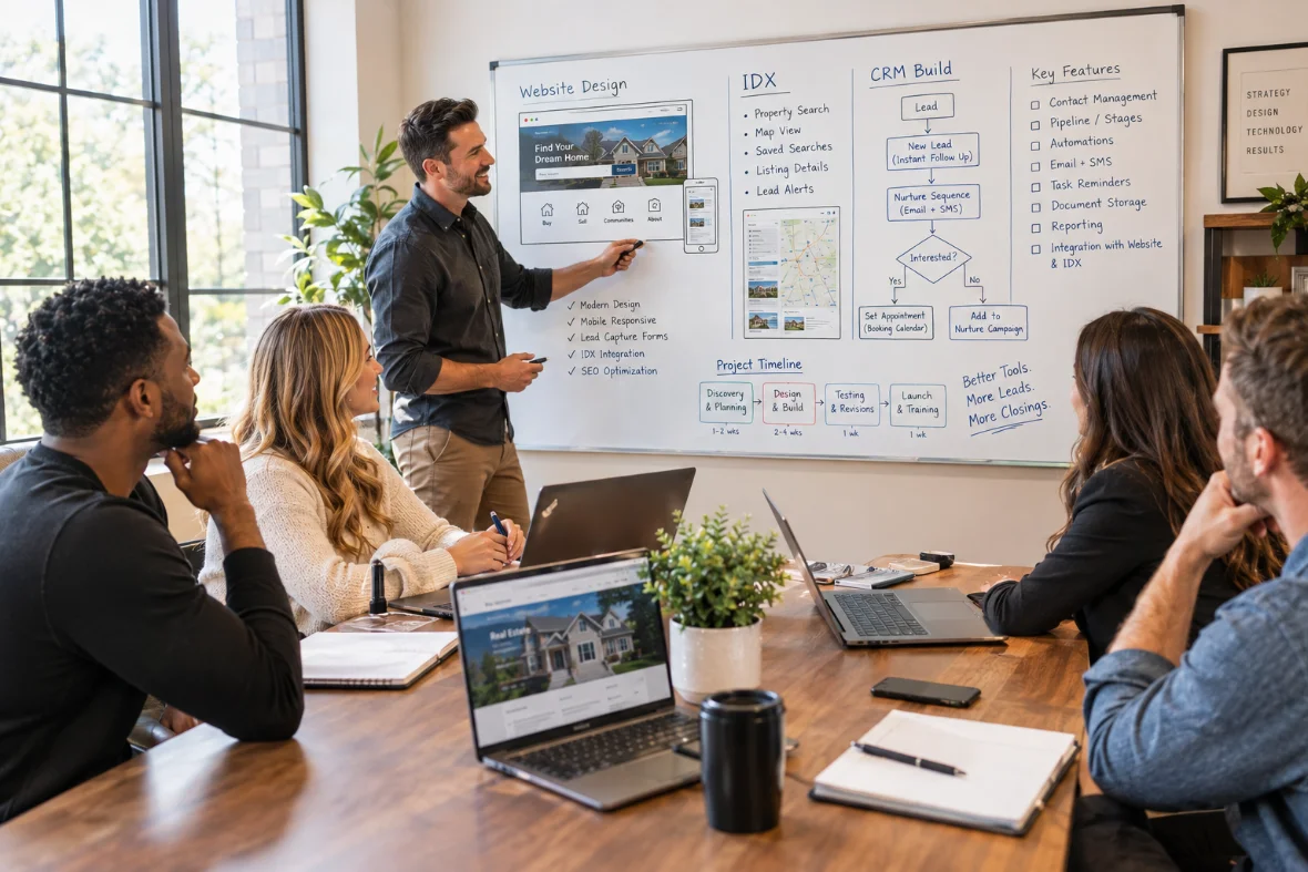 Agency team reviewing a client build